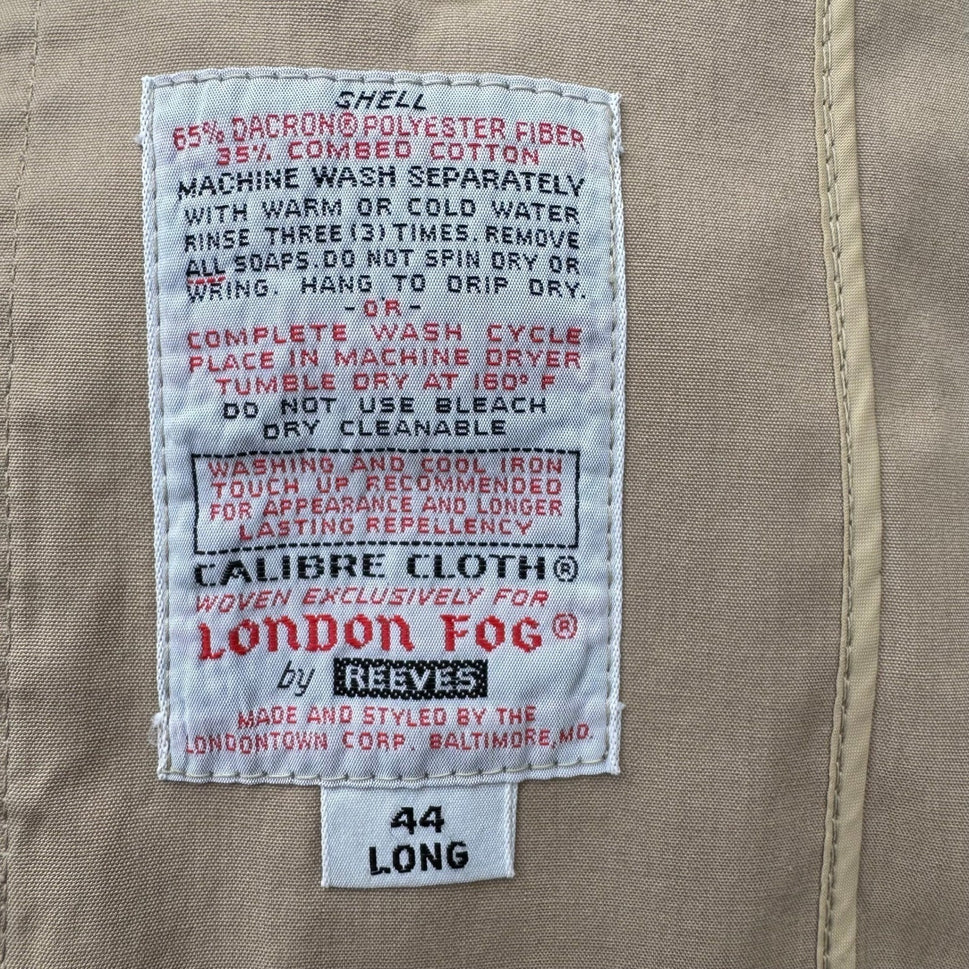 London Fog Maincoats Vintage Tan Trench Coat 44 Long Mens Mac Jacket USA Made