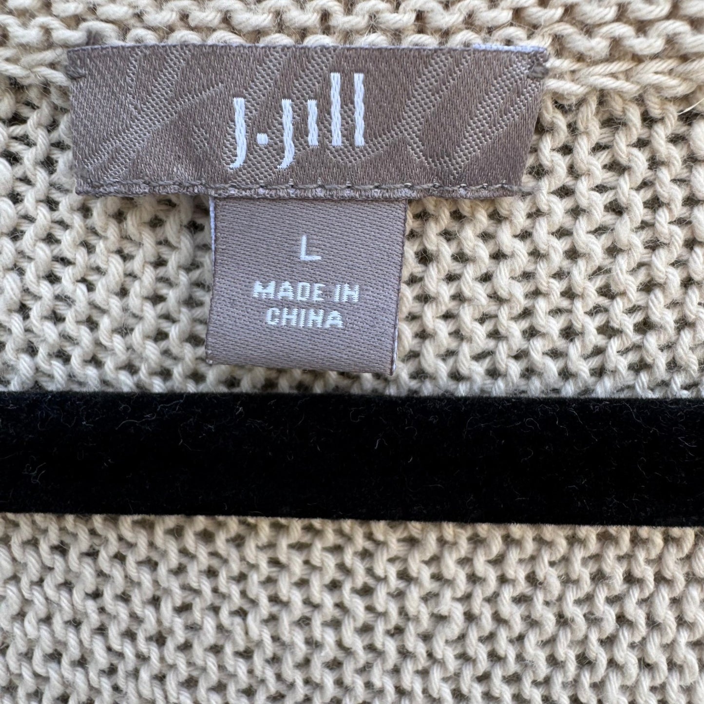 J Jill Linen Cotton Knit Cardigan Sweater Large Oatmeal 3/4 Sleeve 1-Button