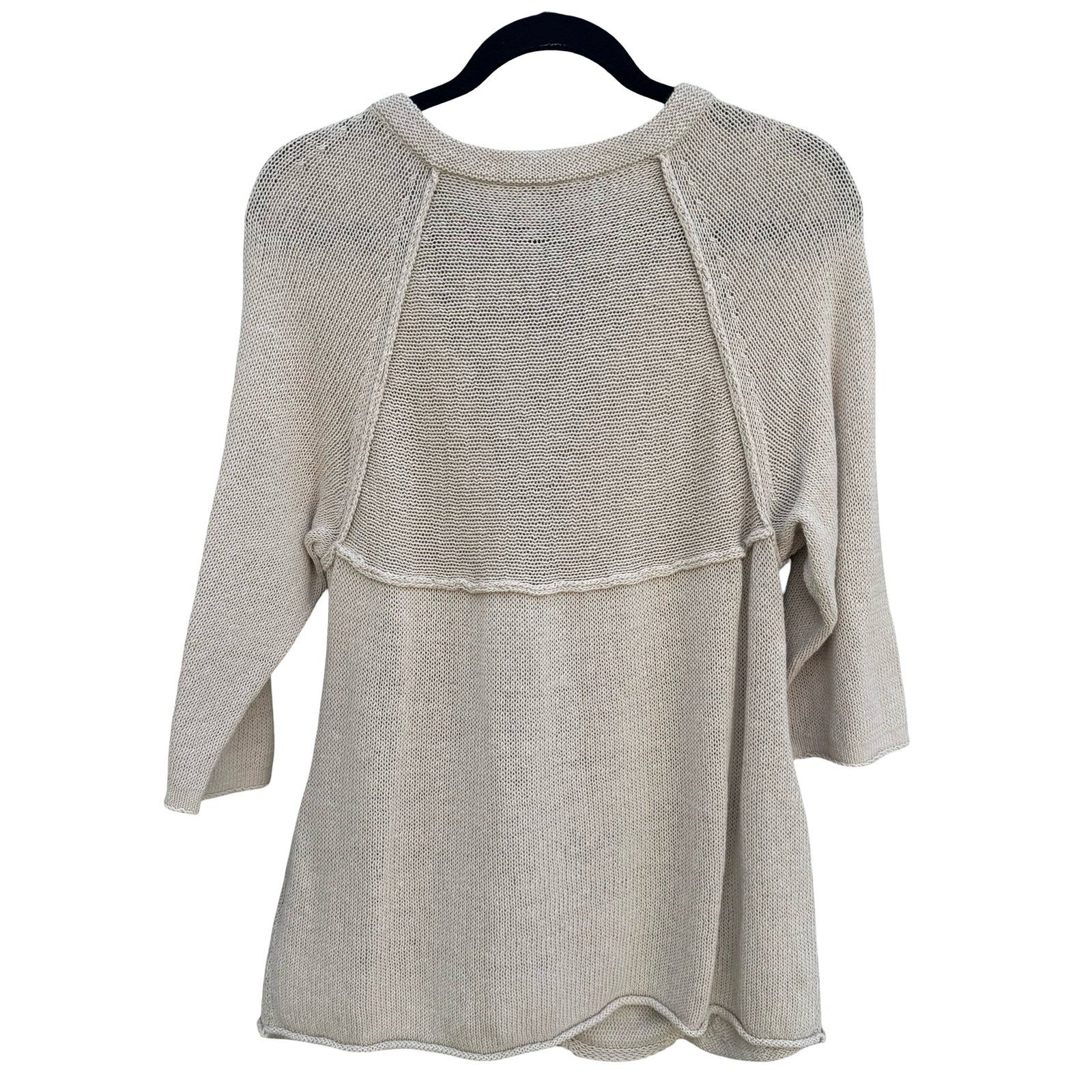 J Jill Linen Cotton Knit Cardigan Sweater Large Oatmeal 3/4 Sleeve 1-Button