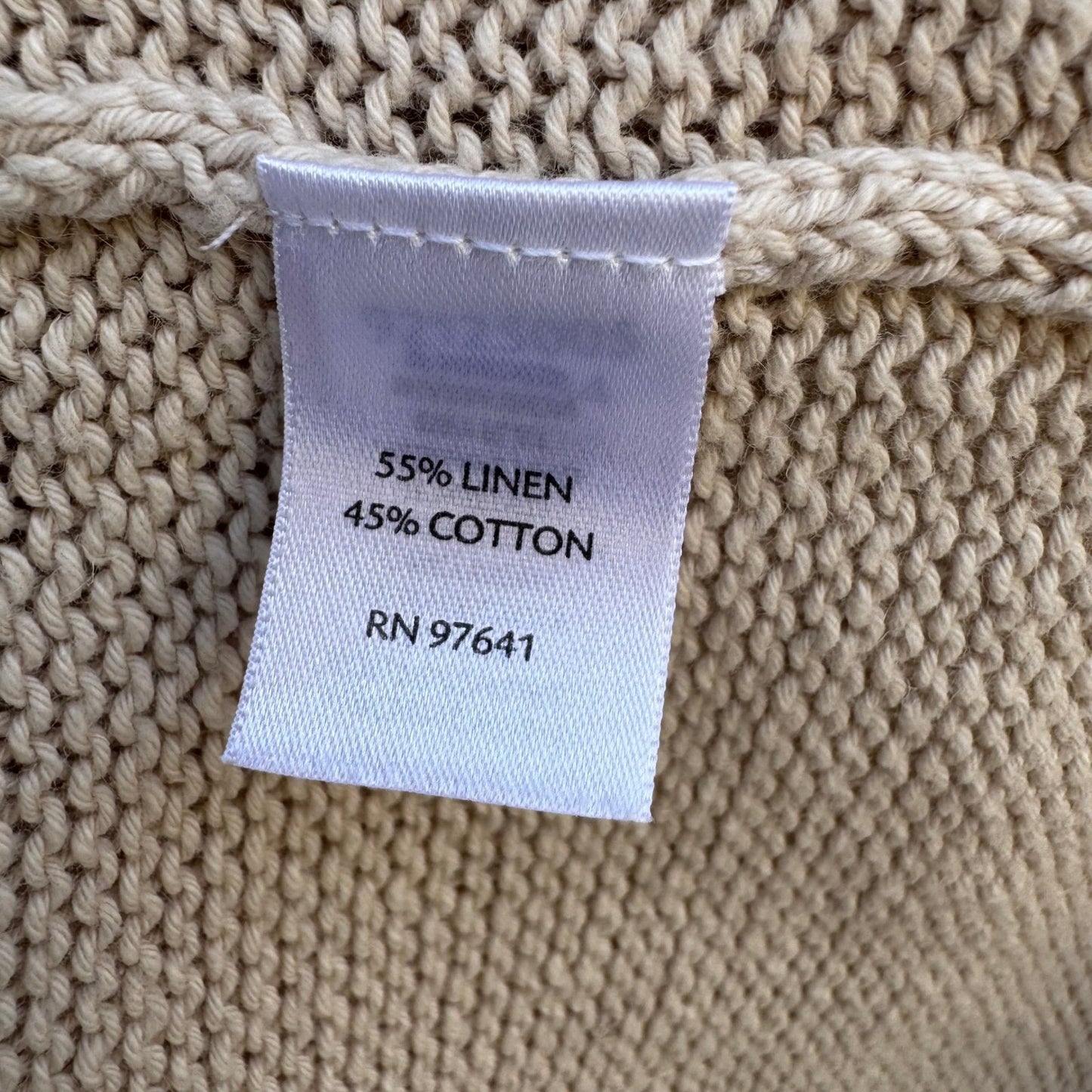 J Jill Linen Cotton Knit Cardigan Sweater Large Oatmeal 3/4 Sleeve 1-Button