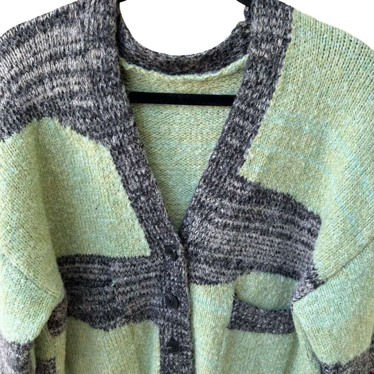 Cider Indie Colorblock Oversized Wool Blend Knit Boho Cardigan Sweater Green M