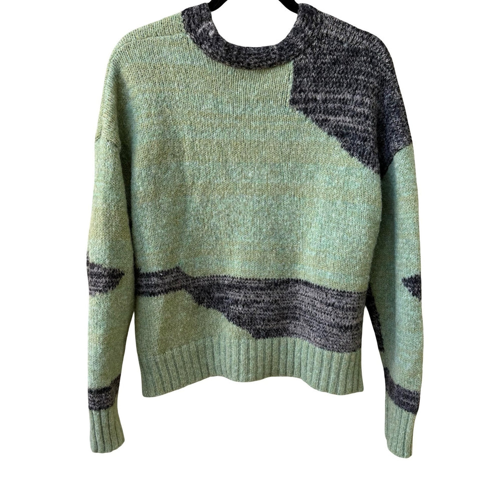 Cider Indie Colorblock Oversized Wool Blend Knit Boho Cardigan Sweater Green M
