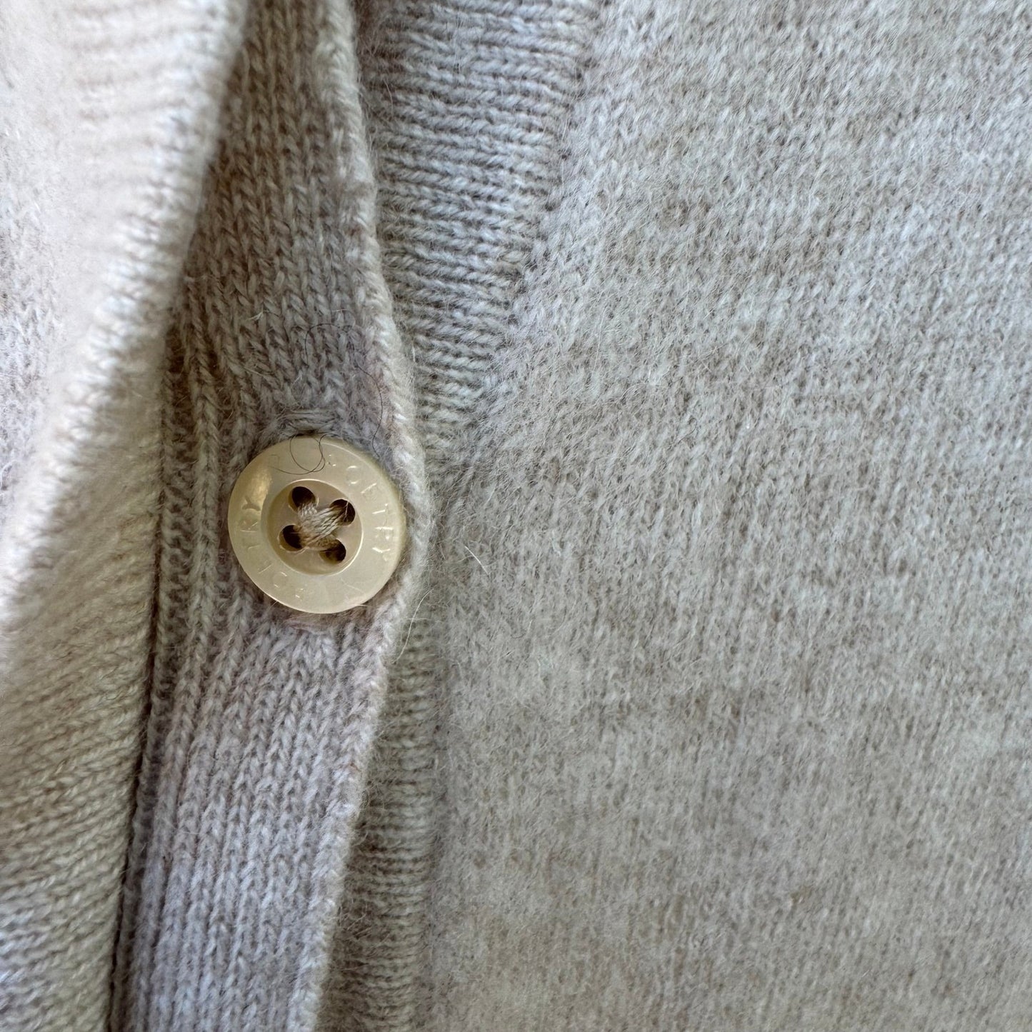 Poetry 100% Cashmere Quiet Luxury Oatmeal Collared 3/4 Sleeve Cardigan Sweater 4