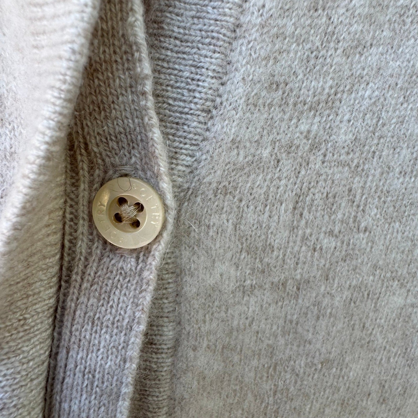 Poetry 100% Cashmere Quiet Luxury Oatmeal Collared 3/4 Sleeve Cardigan Sweater 4