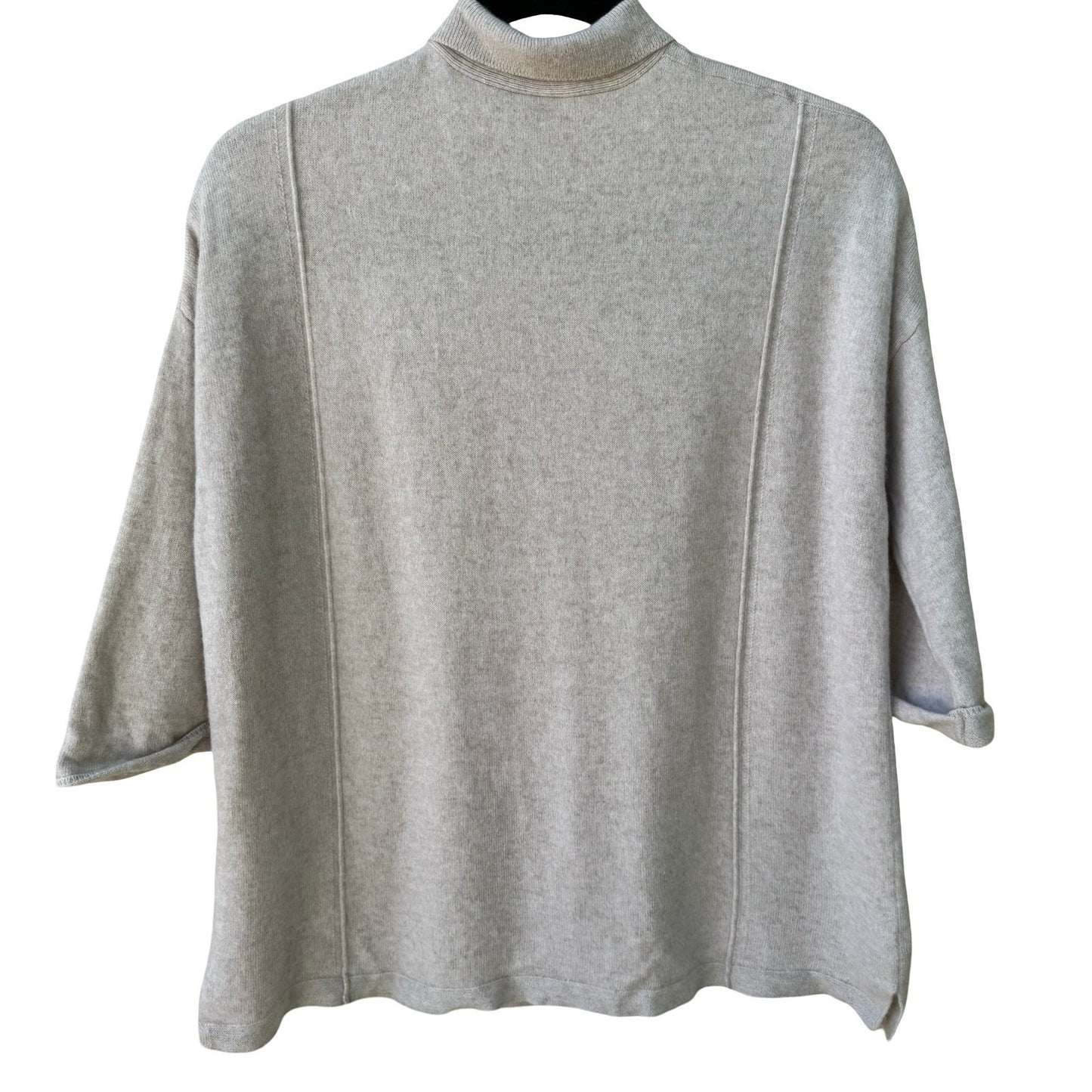 Poetry 100% Cashmere Quiet Luxury Oatmeal Collared 3/4 Sleeve Cardigan Sweater 4