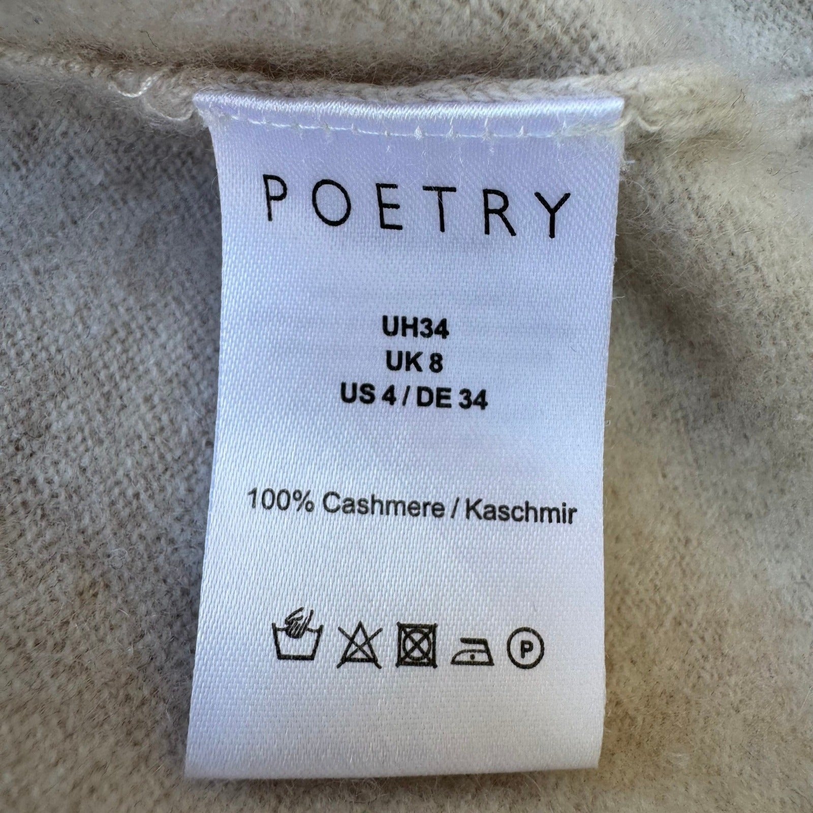 Poetry 100% Cashmere Quiet Luxury Oatmeal Collared 3/4 Sleeve Cardigan Sweater 4