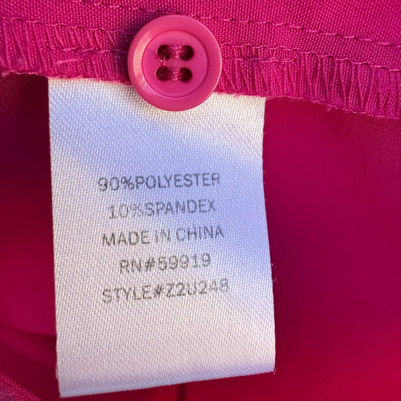 Clichy Womens Large Fuchsia Pink 3/4 Sleeve Button Up Blouse Barbie Stretch Top