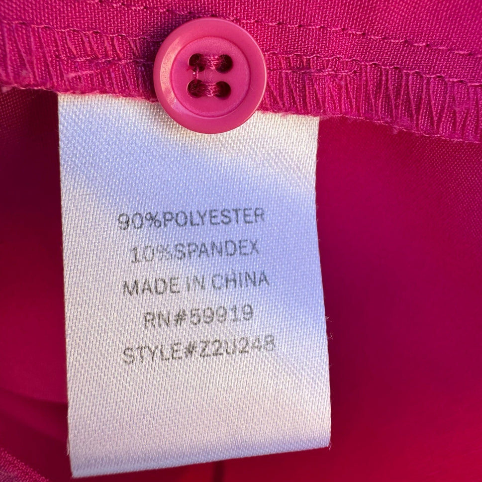 Clichy Womens Large Fuchsia Pink 3/4 Sleeve Button Up Blouse Barbie Stretch Top