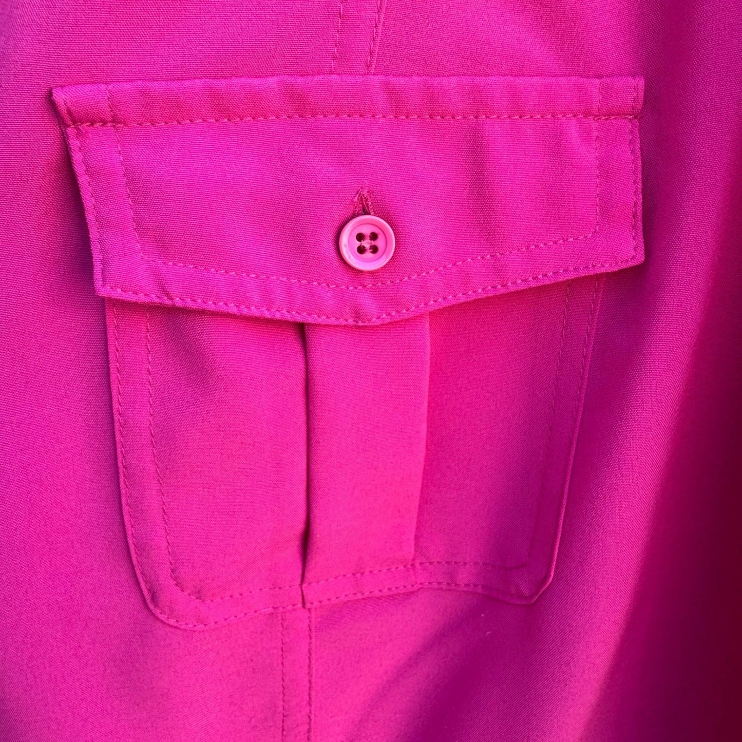 Clichy Womens Large Fuchsia Pink 3/4 Sleeve Button Up Blouse Barbie Stretch Top