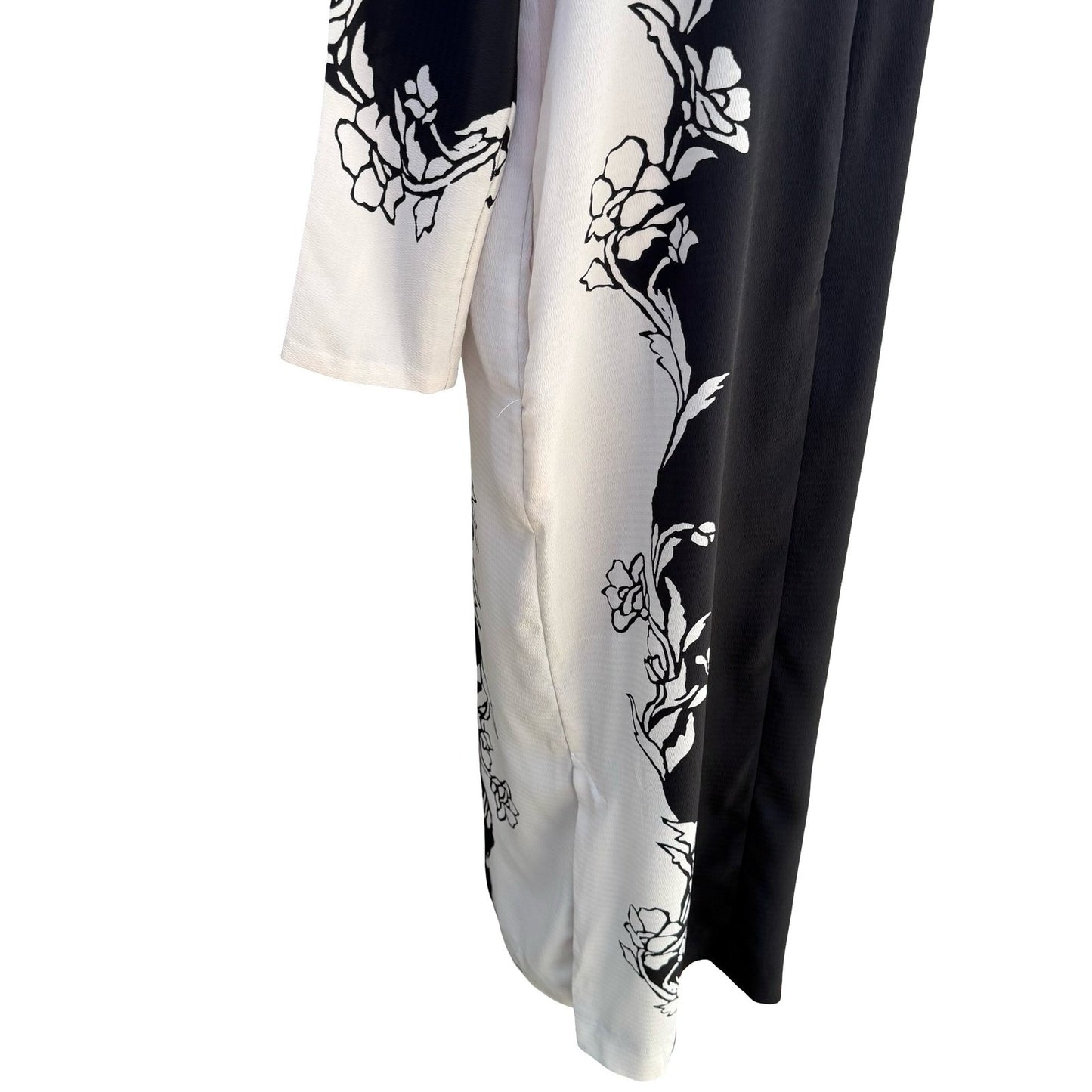 Raza New York Black White Floral Graphic Maxi Dress Duster Housecoat Crepe Sze M