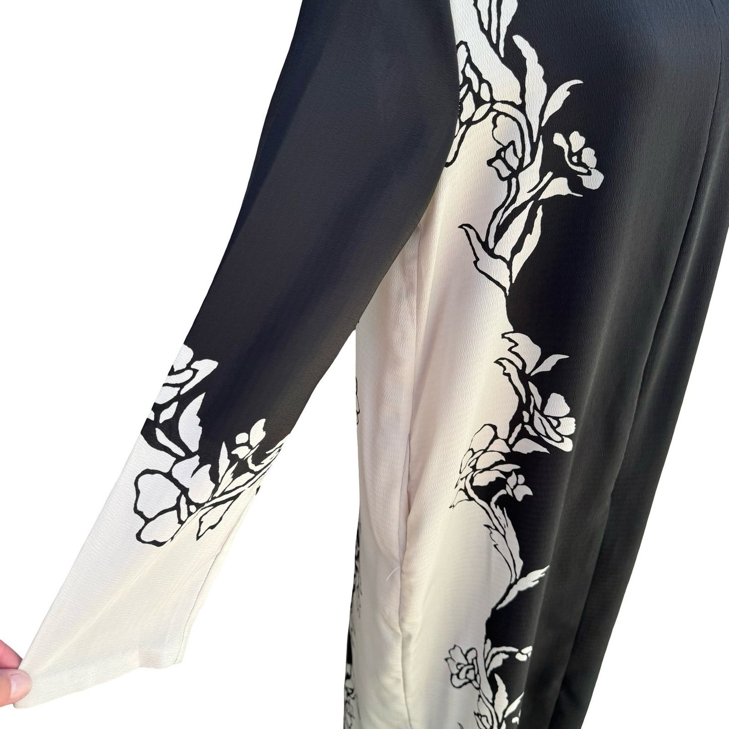 Raza New York Black White Floral Graphic Maxi Dress Duster Housecoat Crepe Sze M