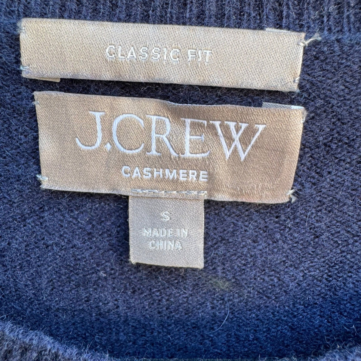 J Crew Cashmere Preppy Classic Fit Minimalist Sweater Embroidered Detail Navy S