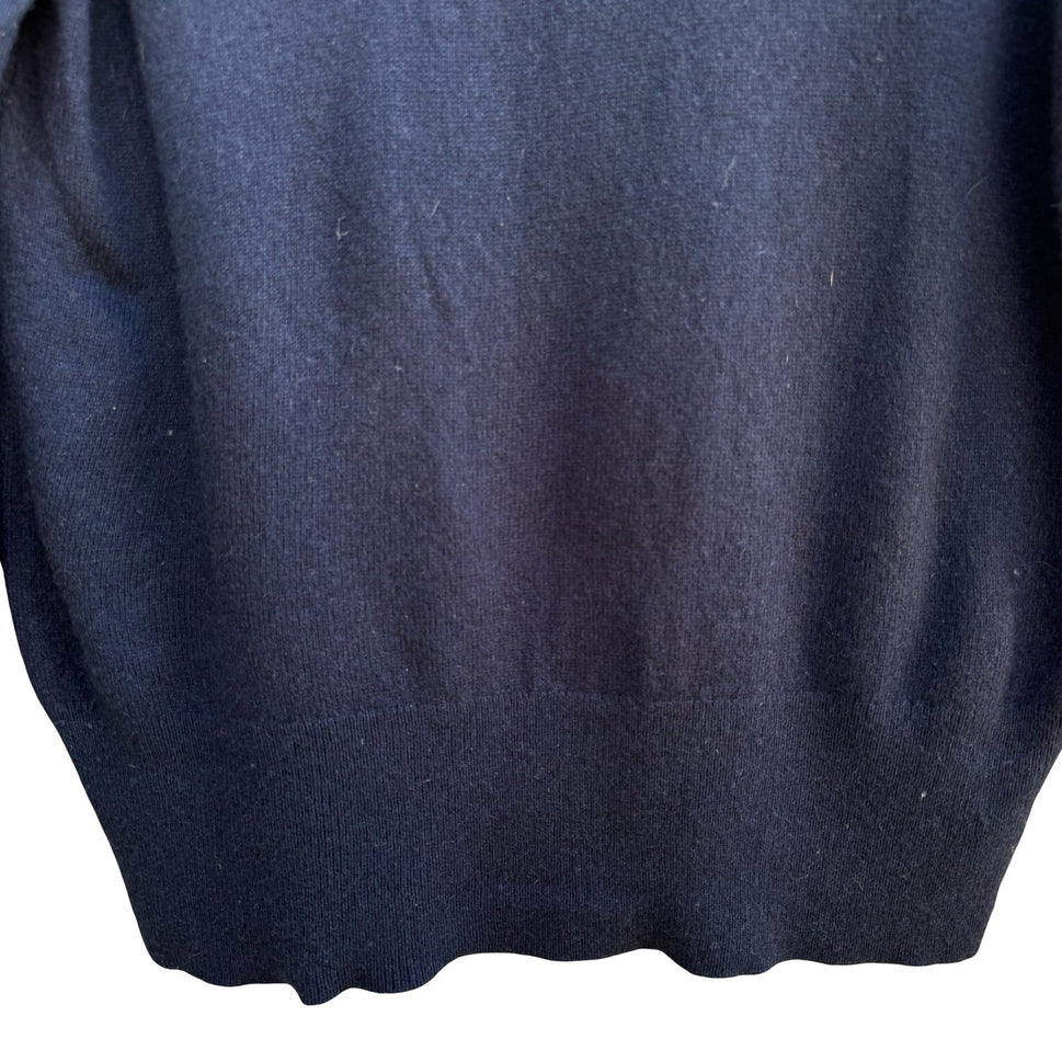 J Crew Cashmere Preppy Classic Fit Minimalist Sweater Embroidered Detail Navy S