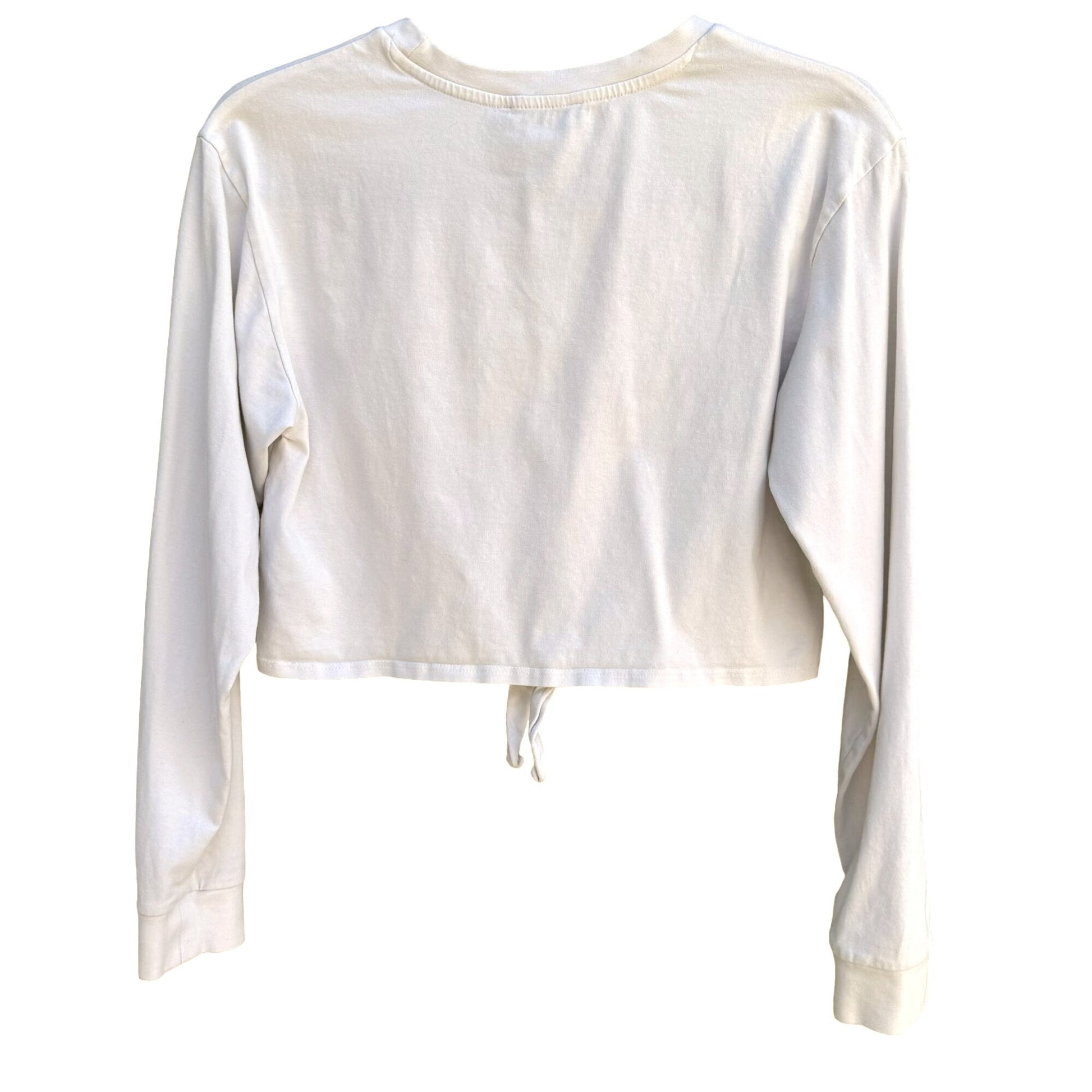 Forever 21 Women's White Long Sleeve Cotton Stretch Crop Tie Front Top - Medium