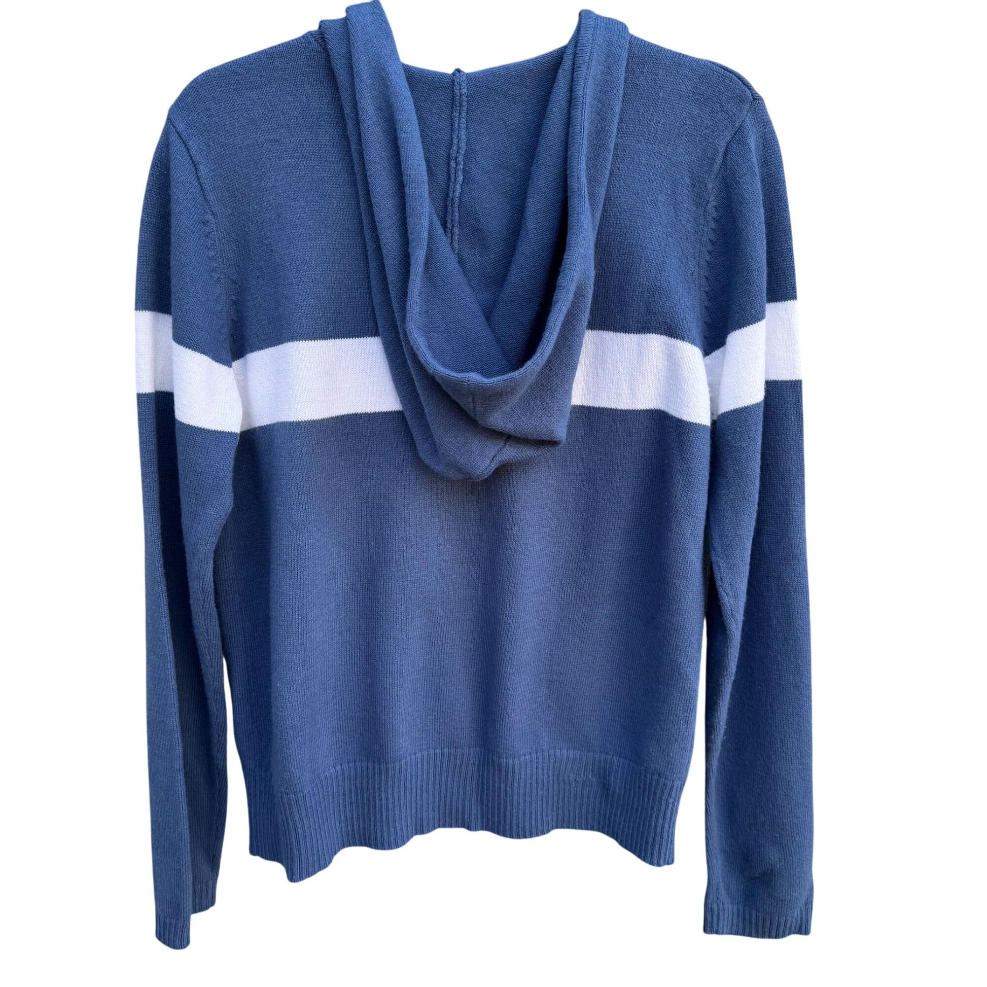 Gloria Vanderbilt Womens Blue & White Striped Full-Zip Cardigan Hoodie Sweater M