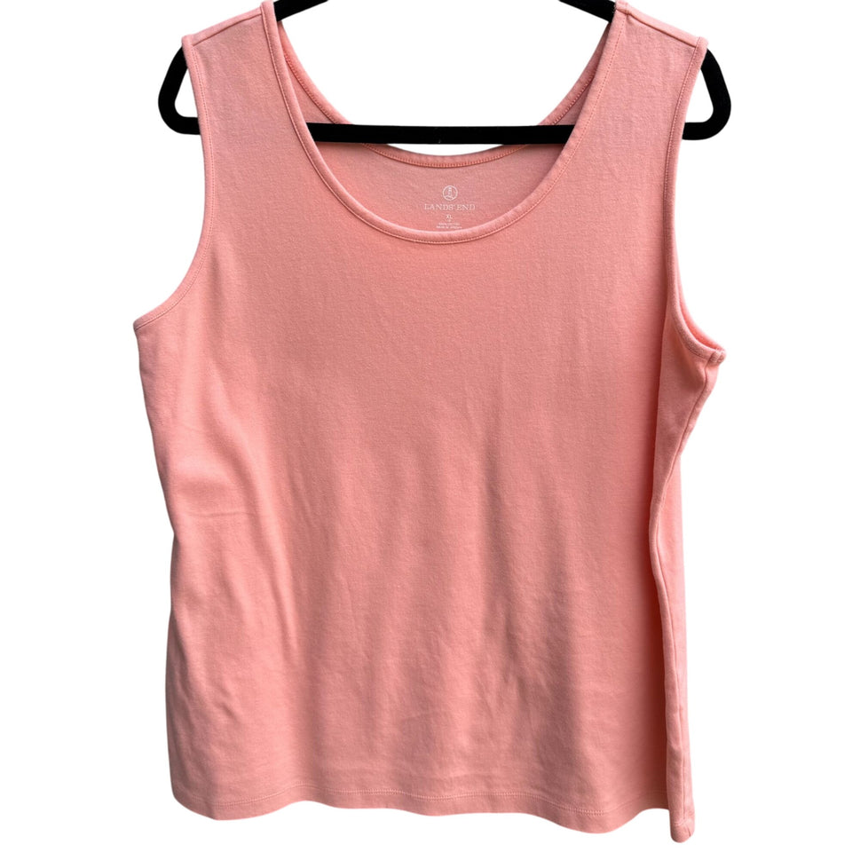 Lands End Womens Coral Pink Sleeveless Stretch Scoop Neck Cotton Tank Top XL 18