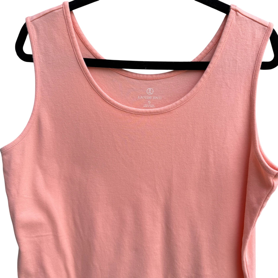 Lands End Womens Coral Pink Sleeveless Stretch Scoop Neck Cotton Tank Top XL 18