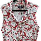 Switch Karl Lagerfeld Paris Womens Red White Floral Cowl Neck Pearl Accent Top Size L 3 image