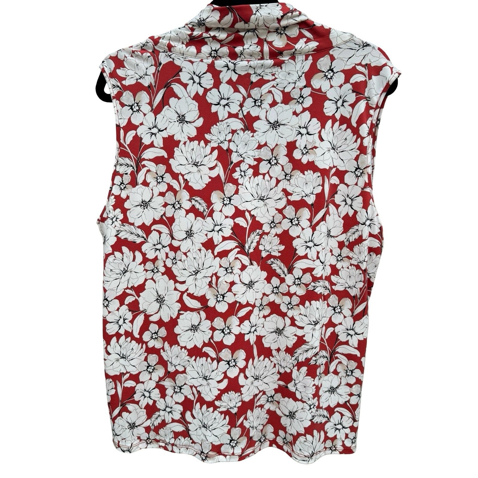 Karl Lagerfeld Paris Womens Red White Floral Cowl Neck Pearl Accent Top Size L
