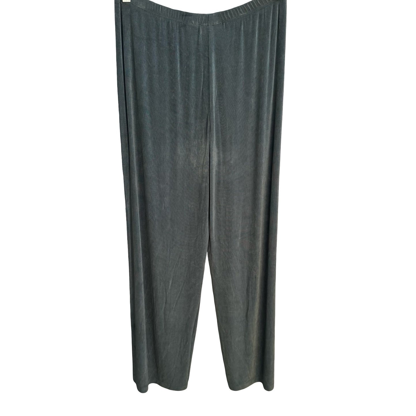 Chicos Travelers Minimalist Green Ribbed Straight Leg Pants Liquid Knit Size 1