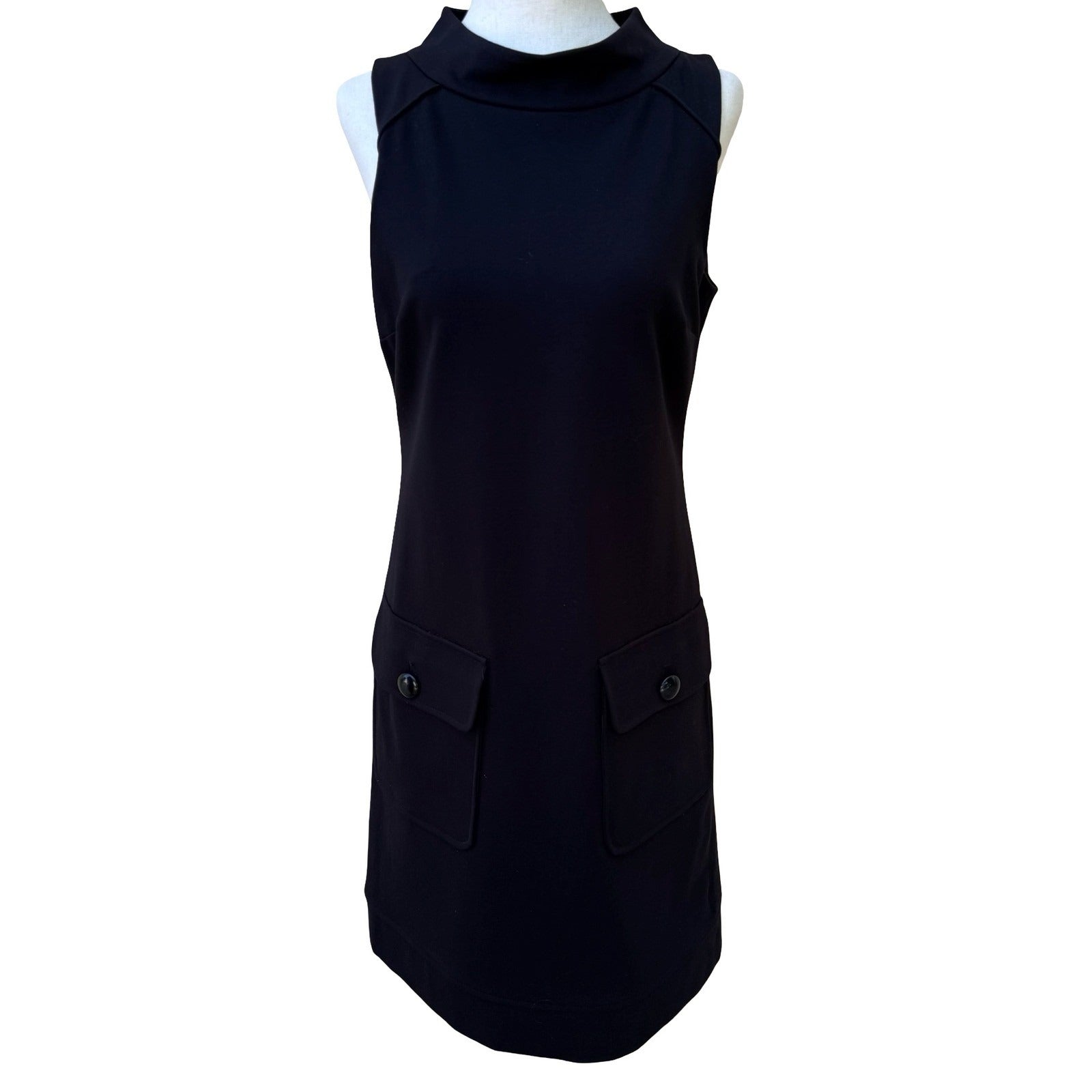 Cynthia Steffe Mod 60s Style Minimalist Shift Dress Patent Zipper Trim LBD 2