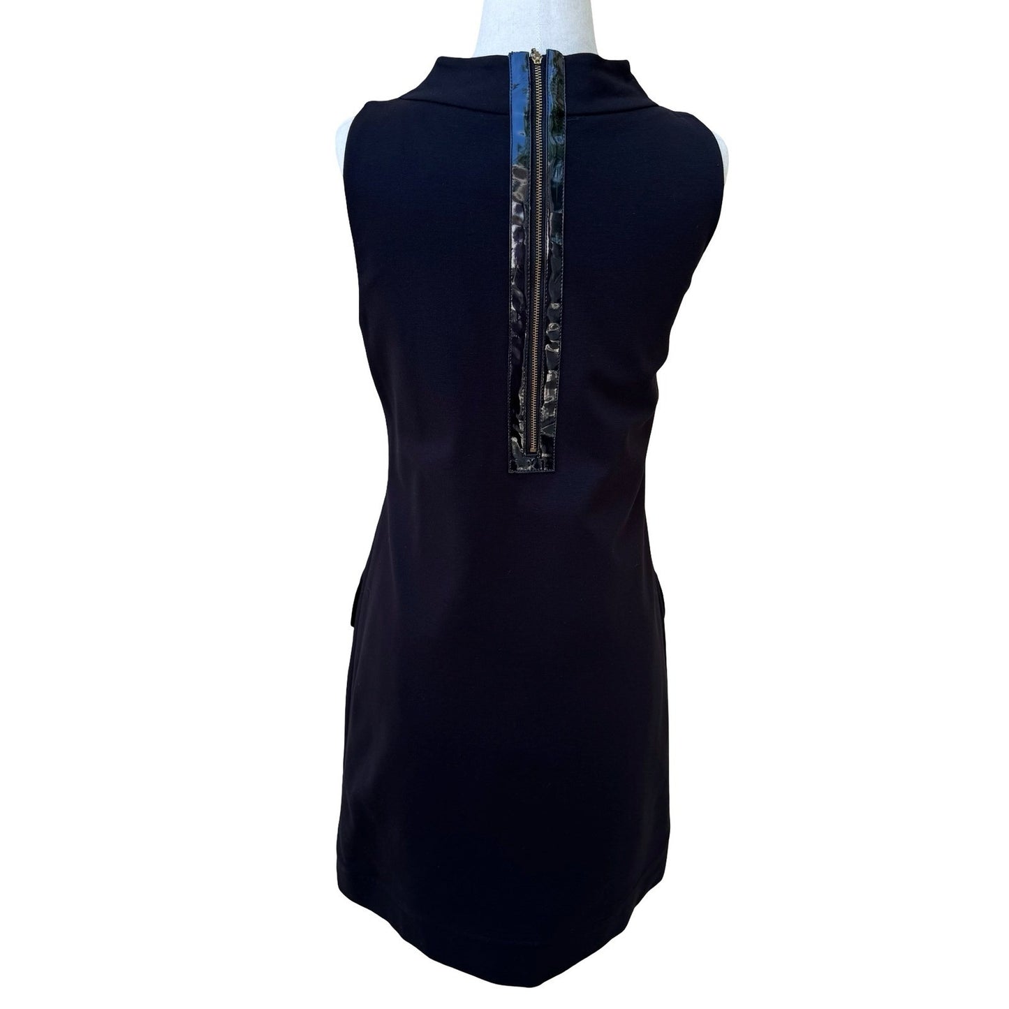 Cynthia Steffe Mod 60s Style Minimalist Shift Dress Patent Zipper Trim LBD 2