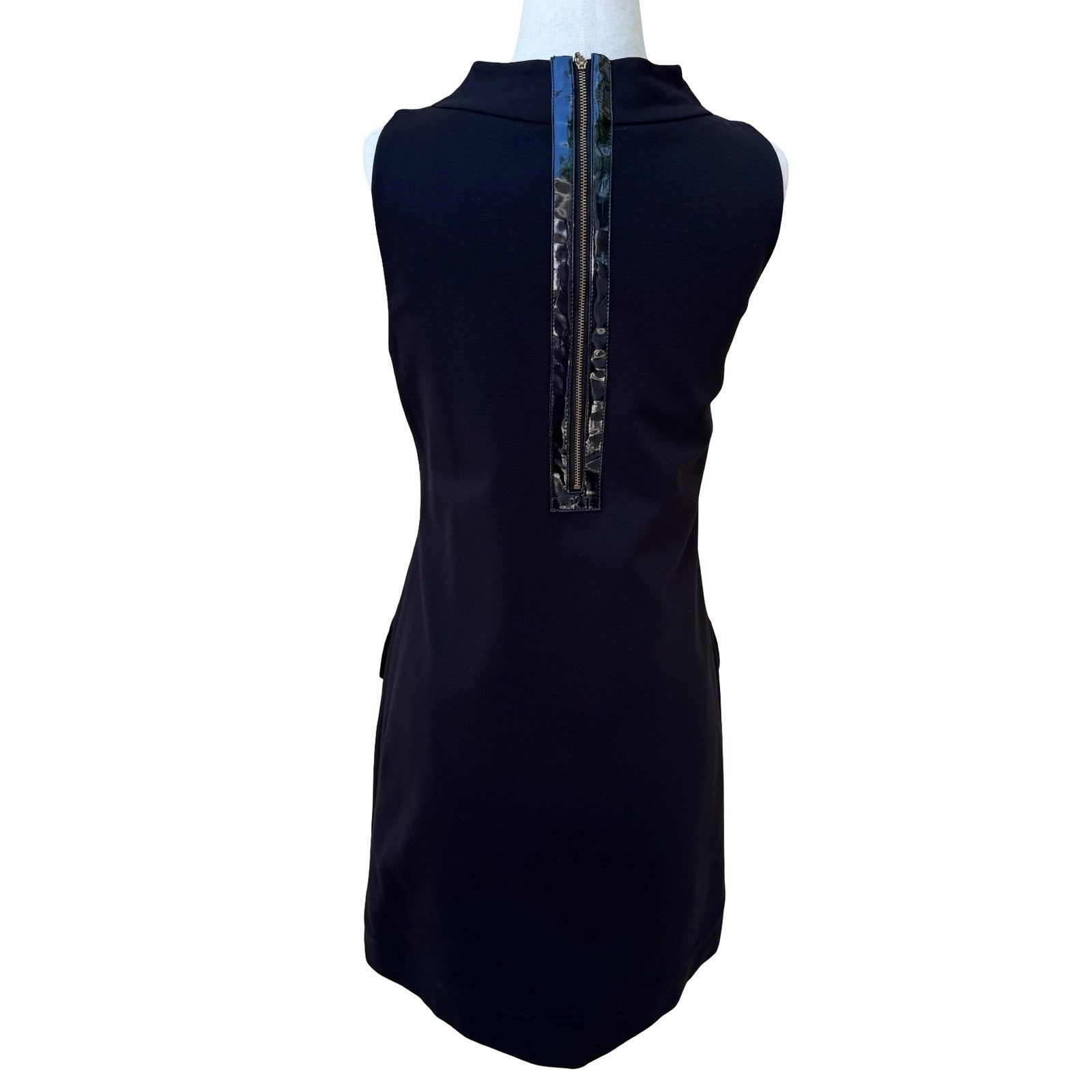 Cynthia Steffe Mod 60s Style Minimalist Shift Dress Patent Zipper Trim LBD 2