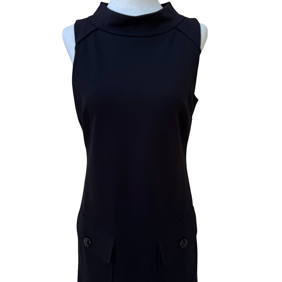 Cynthia Steffe Mod 60s Style Minimalist Shift Dress Patent Zipper Trim LBD 2