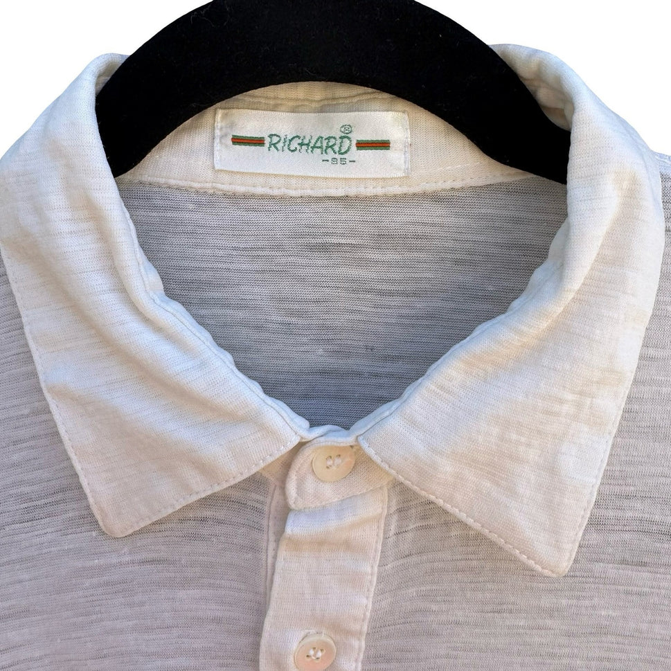 Richard Vintage 80s White Slub Knit Polo Shirt Preppy Embroidered Tennis Mens M