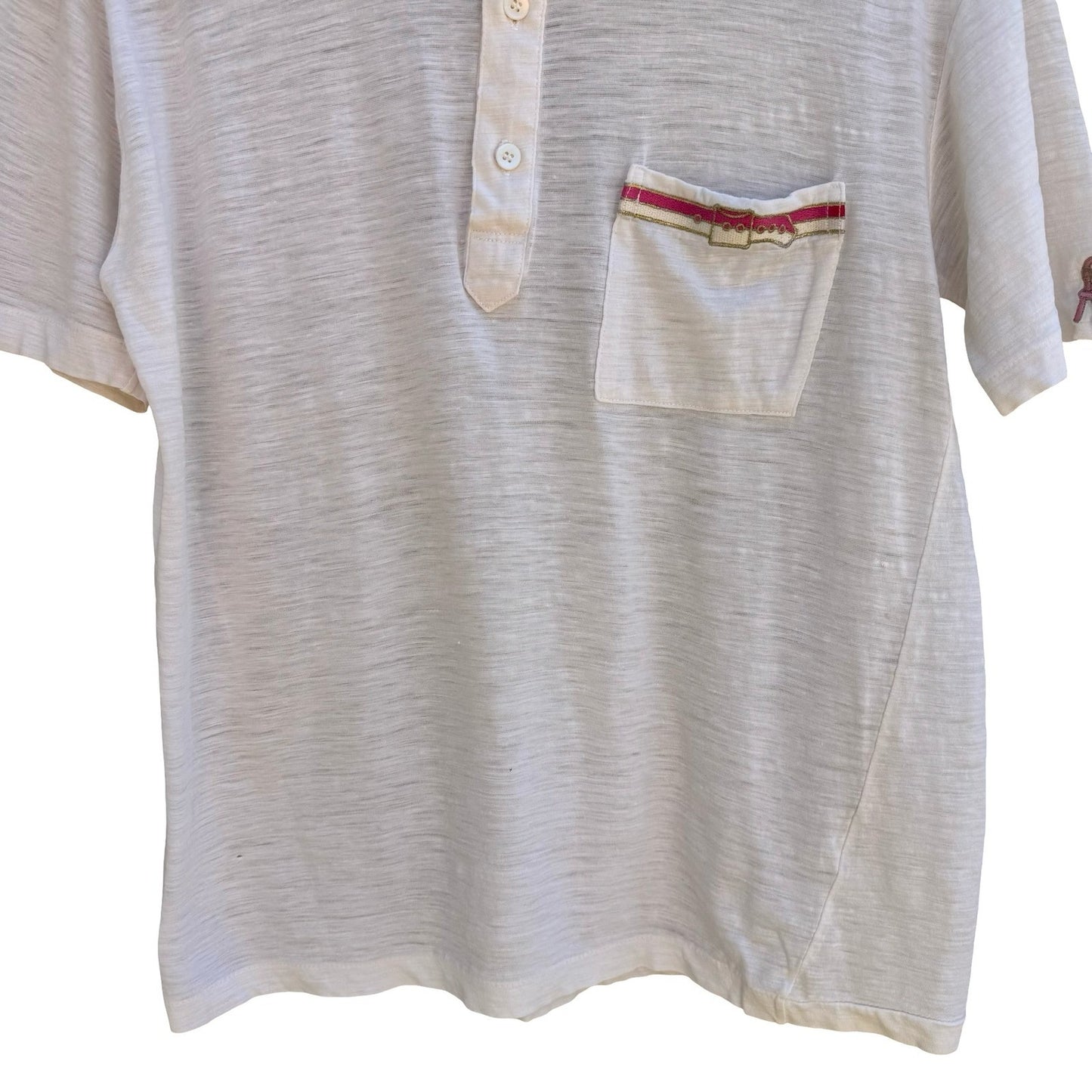 Richard Vintage 80s White Slub Knit Polo Shirt Preppy Embroidered Tennis Mens M