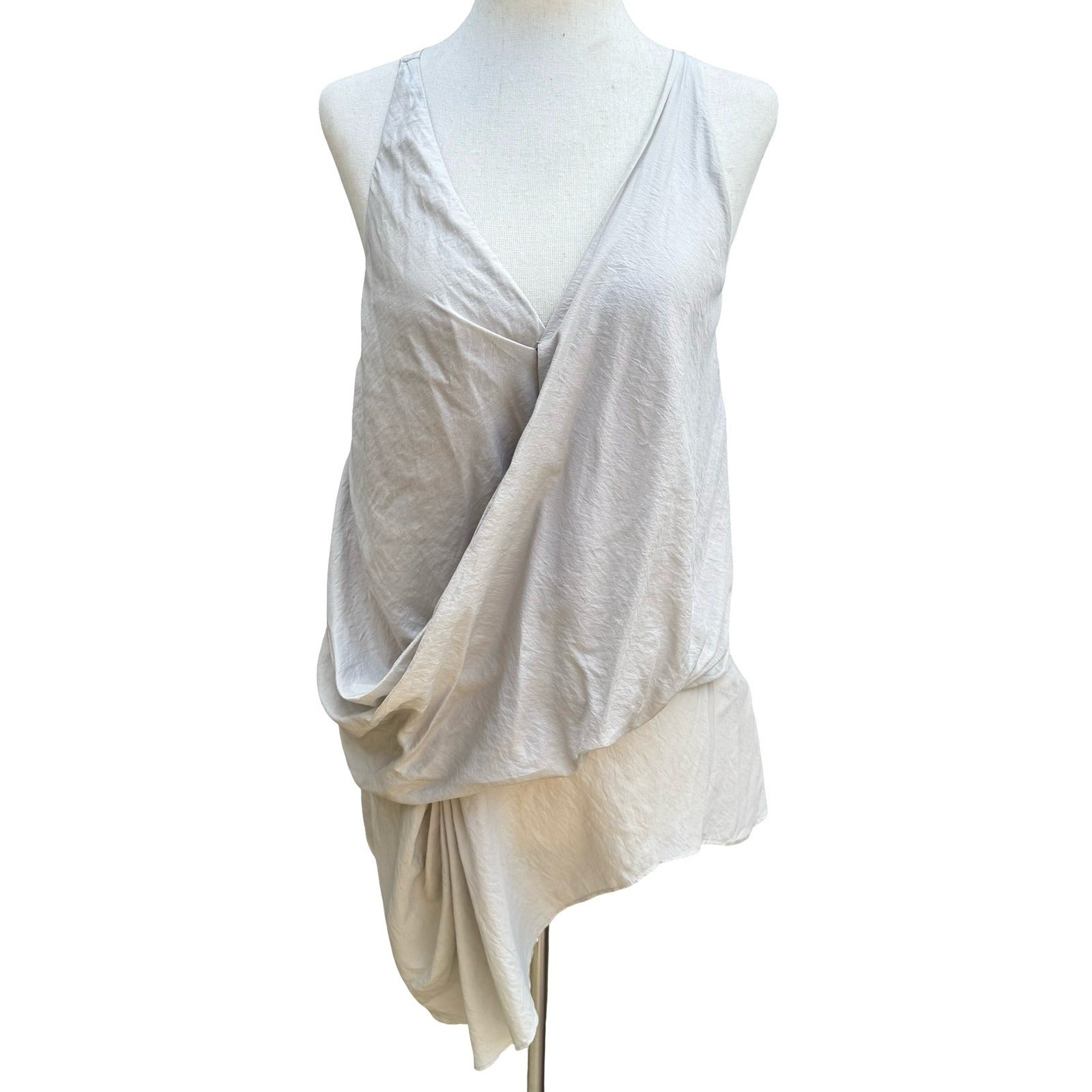 Helmut Lang Avant Garde Minimalist Draped Wrap Sleeveless Asymmetric Top Grey S