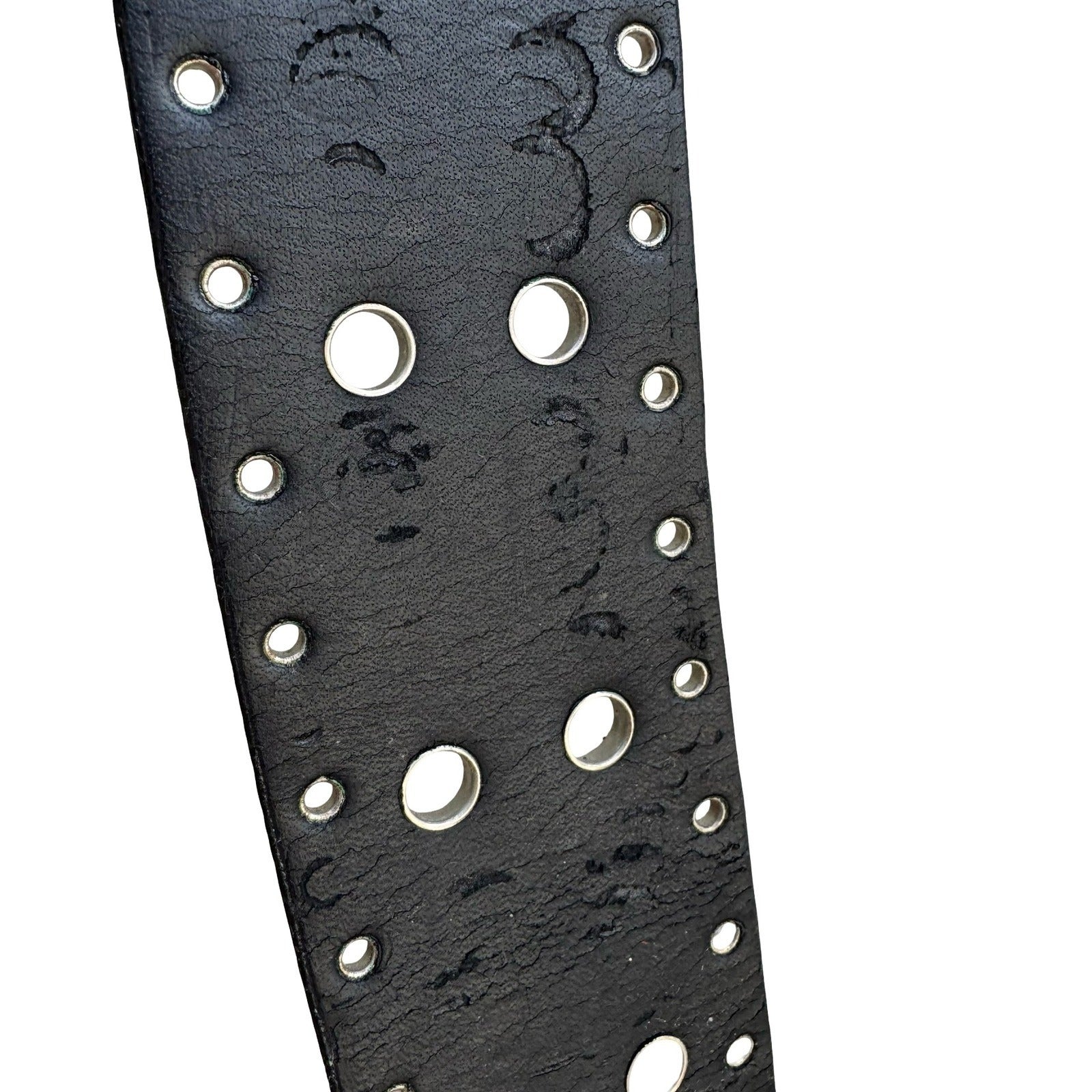 Punk Goth Alt Black Faux Leather Wide Grommet Belt Double Prong Silver Buckle
