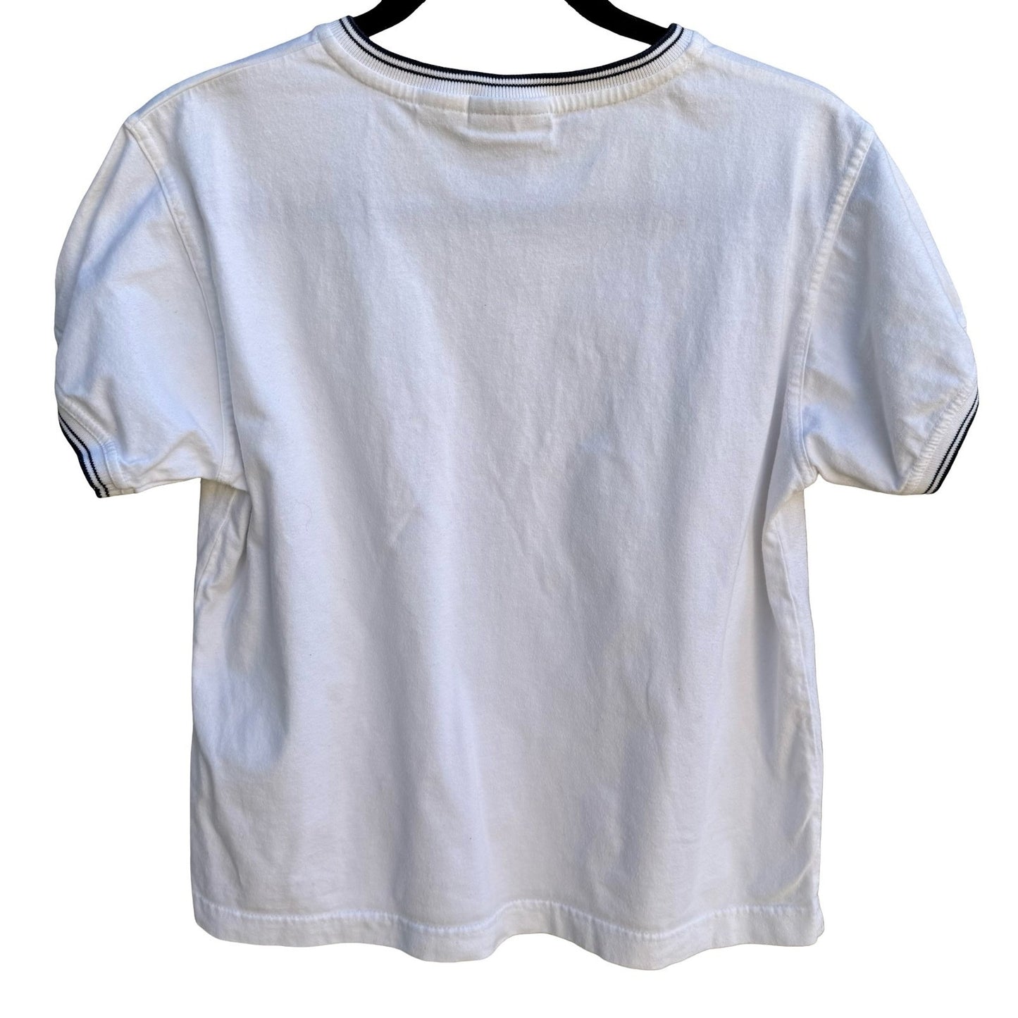 Reebok Vintage Y2K Sporty Athletic Preppy V-Neck Shirt Striped Trim White Mens L