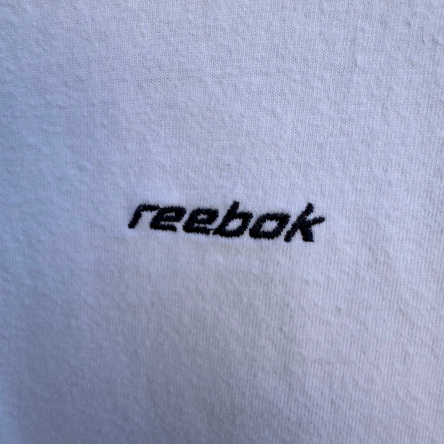 Reebok Vintage Y2K Sporty Athletic Preppy V-Neck Shirt Striped Trim White Mens L