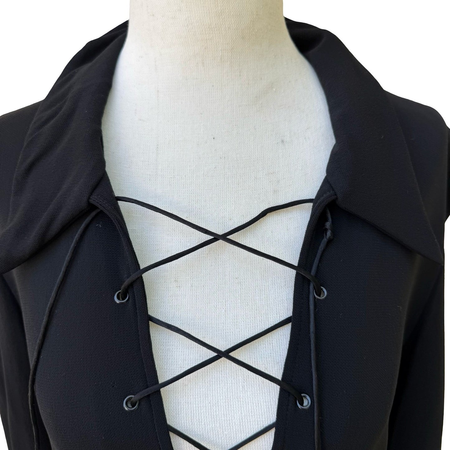 BCBG Max Azria Y2K Goth Whismigoth Black Lace Up Witchy Grunge Minimalist Shirt