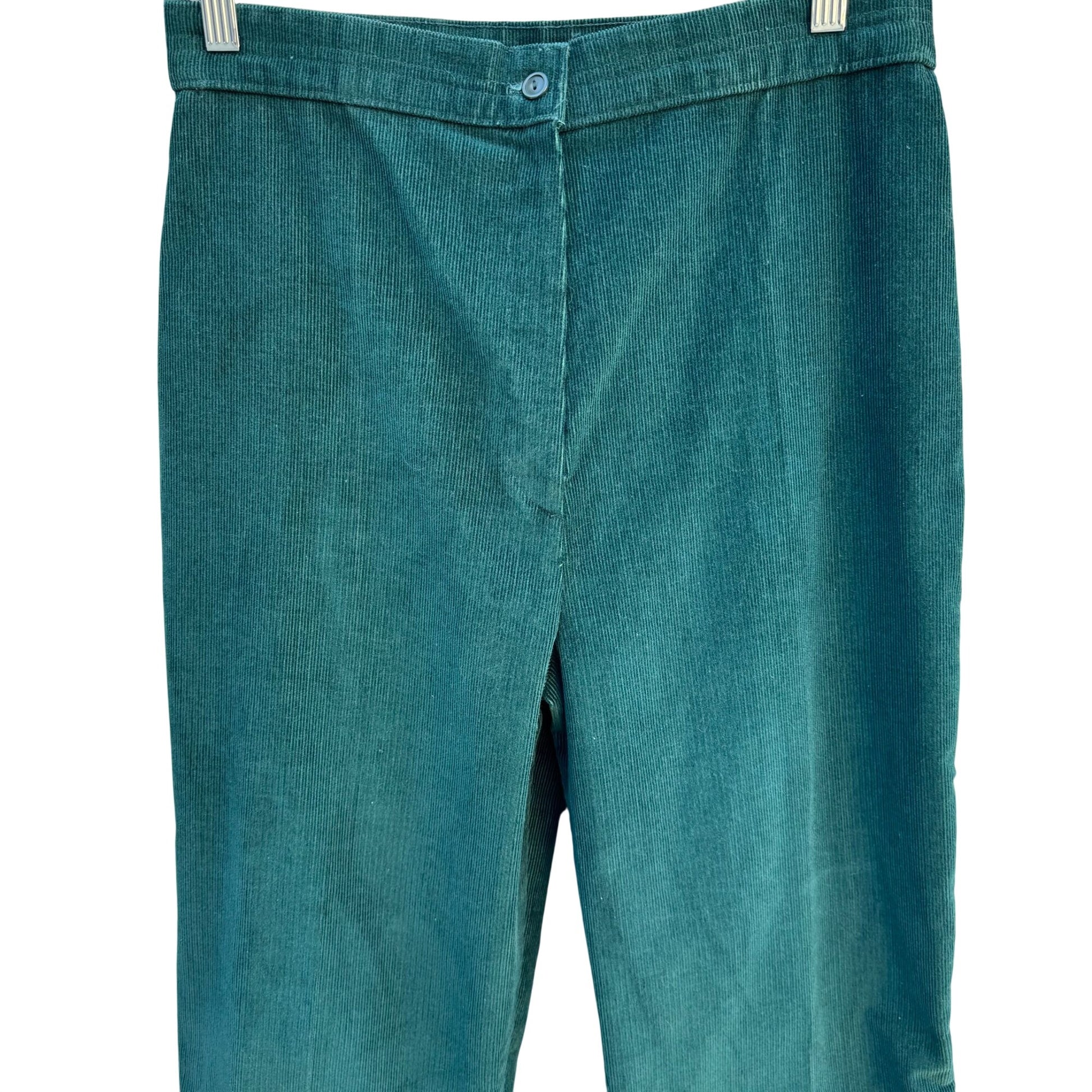 Sears Vintage 70s Green Corduroy Pants Tall 14 High Waist Straight Leg Retro