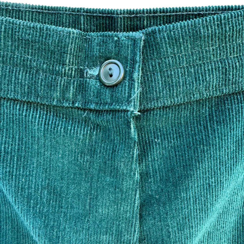 Sears Vintage 70s Green Corduroy Pants Tall 14 High Waist Straight Leg Retro