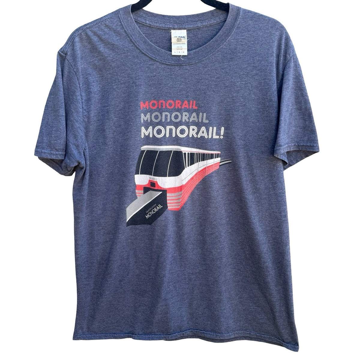 Seattle Center Monorail Gildan Softstyle PNW Train Graphic T-Shirt Gray Mens L