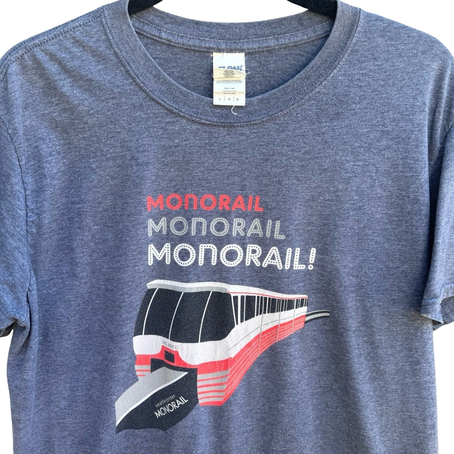 Seattle Center Monorail Gildan Softstyle PNW Train Graphic T-Shirt Gray Mens L