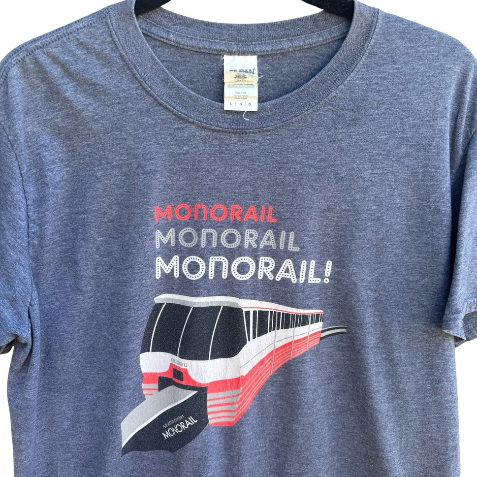 Seattle Center Monorail Gildan Softstyle PNW Train Graphic T-Shirt Gray Mens L