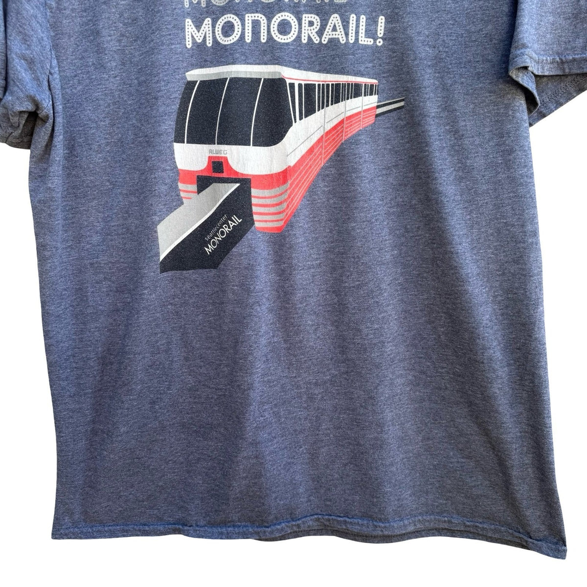 Seattle Center Monorail Gildan Softstyle PNW Train Graphic T-Shirt Gray Mens L