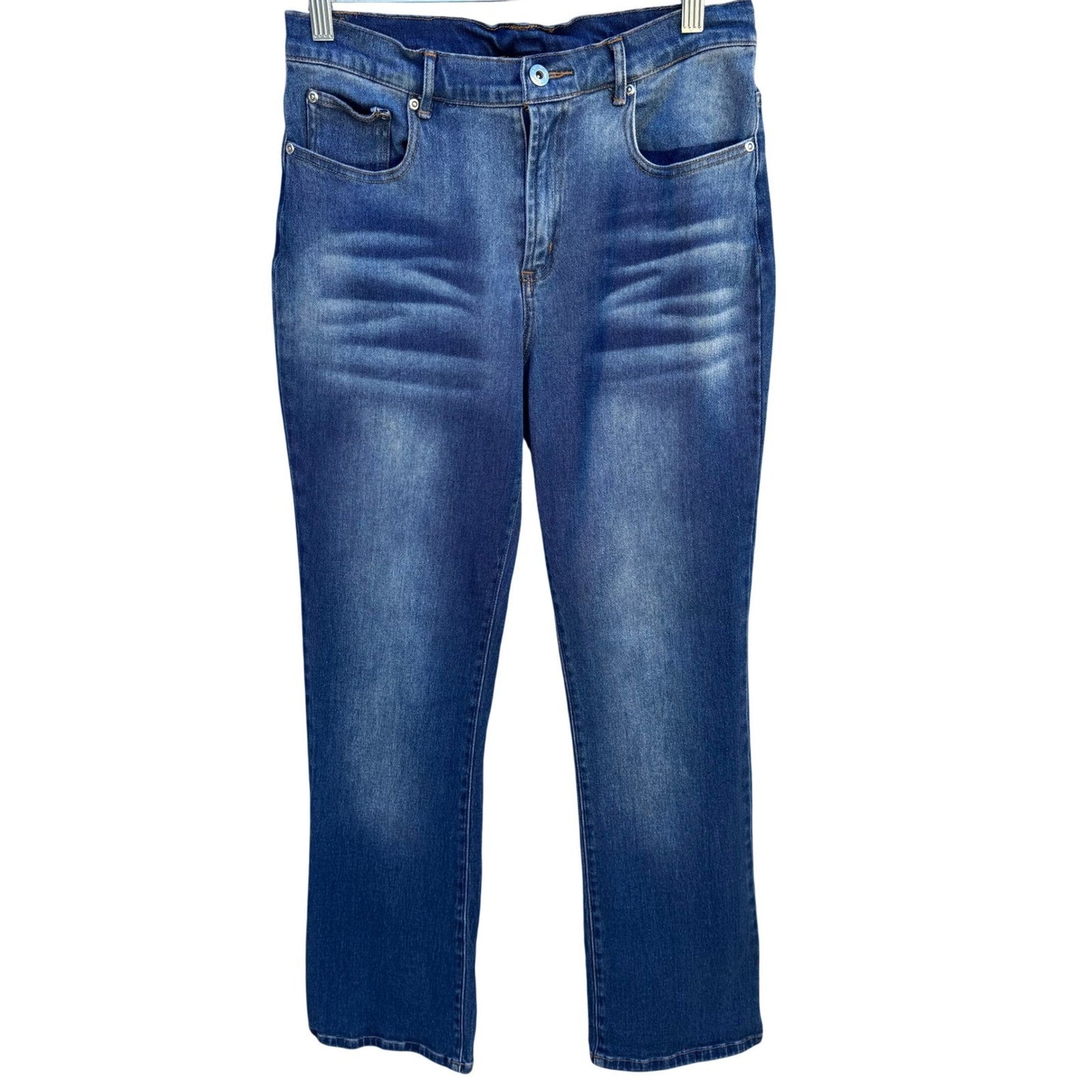 Diane Gilman DG2 Womens 6 Medium Wash Straight Leg Stretch Wiskered Faded Jeans