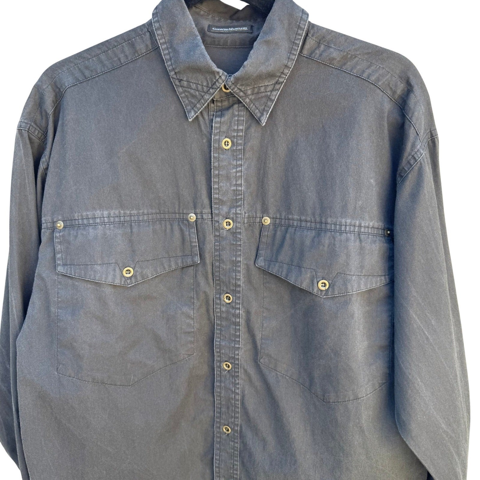 Georges Marciano Vintage Mens M Charcoal Long Sleeve Button Down Utility Shirt