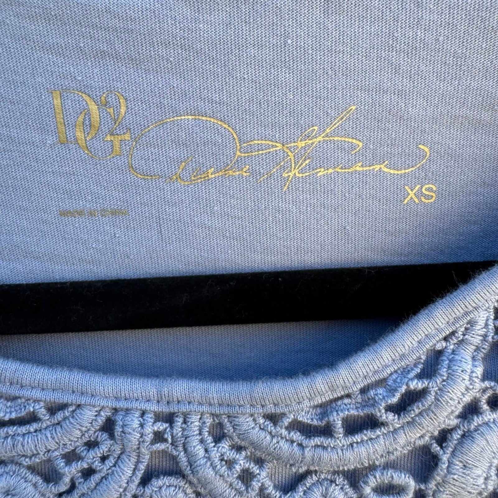 Diane Gilman DG2 Women XS Blue Cotton Lace Bib Tiered Peplum Long Sleeve Top