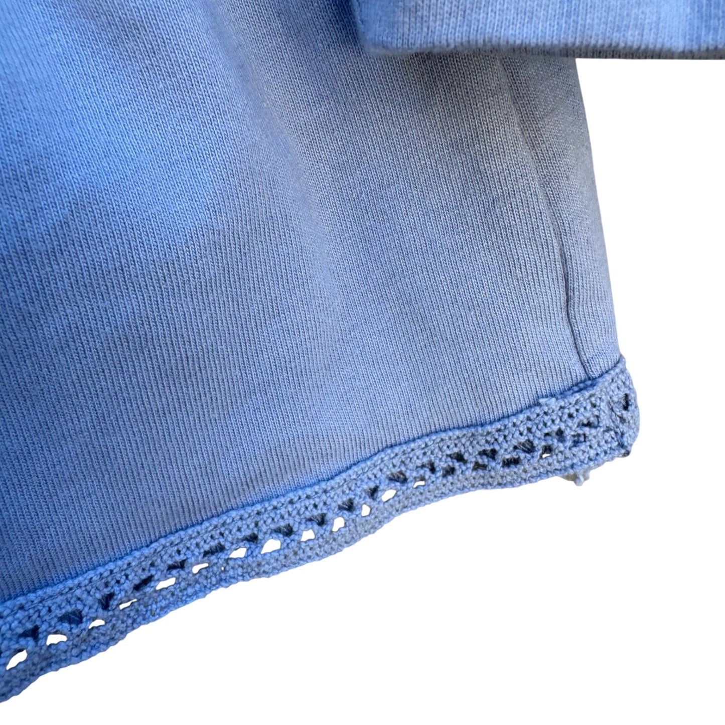 Diane Gilman DG2 Women XS Blue Cotton Lace Bib Tiered Peplum Long Sleeve Top