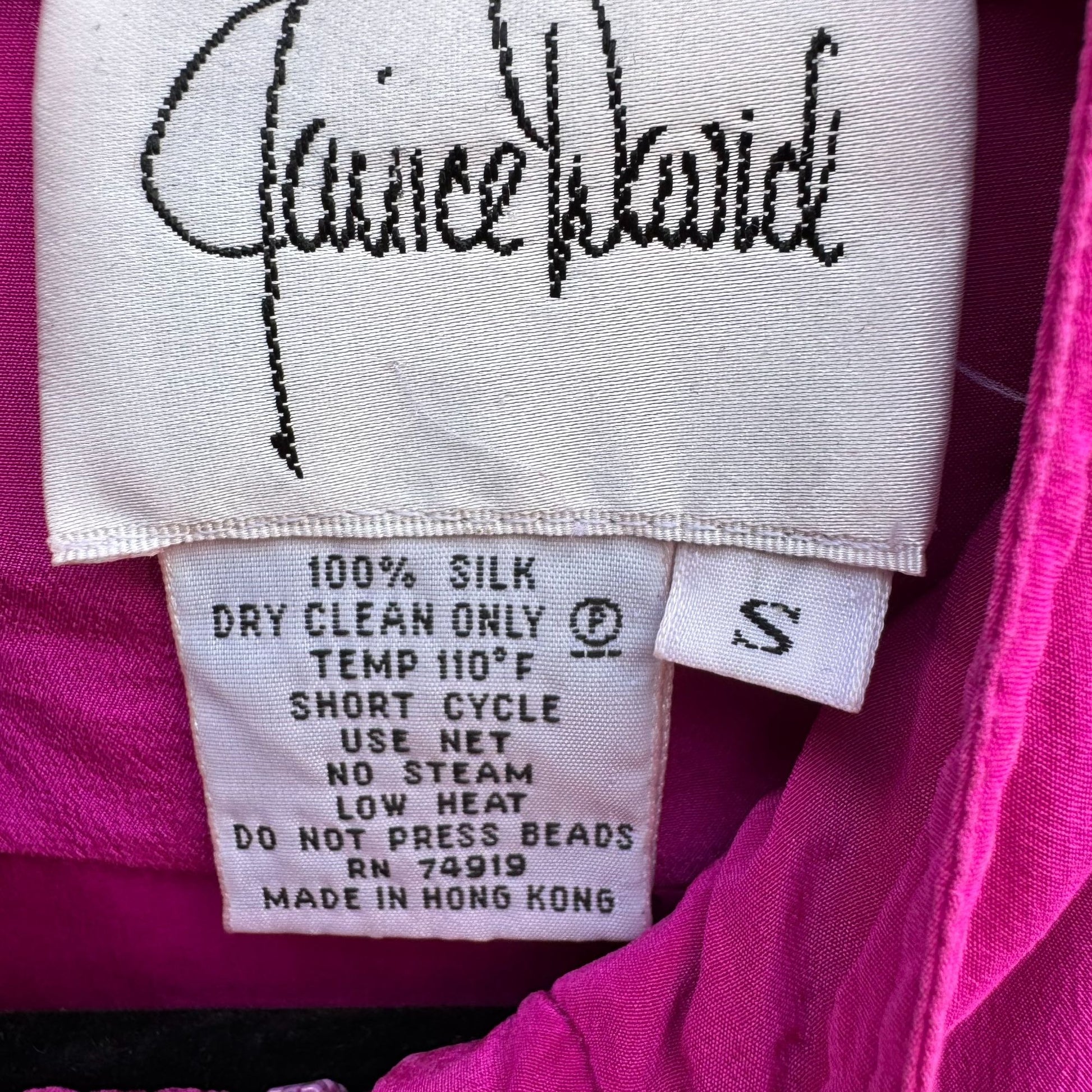 Janice David Vintage 80s PInk Silk Abstract Beaded Bomber Jacket Wearable Art S