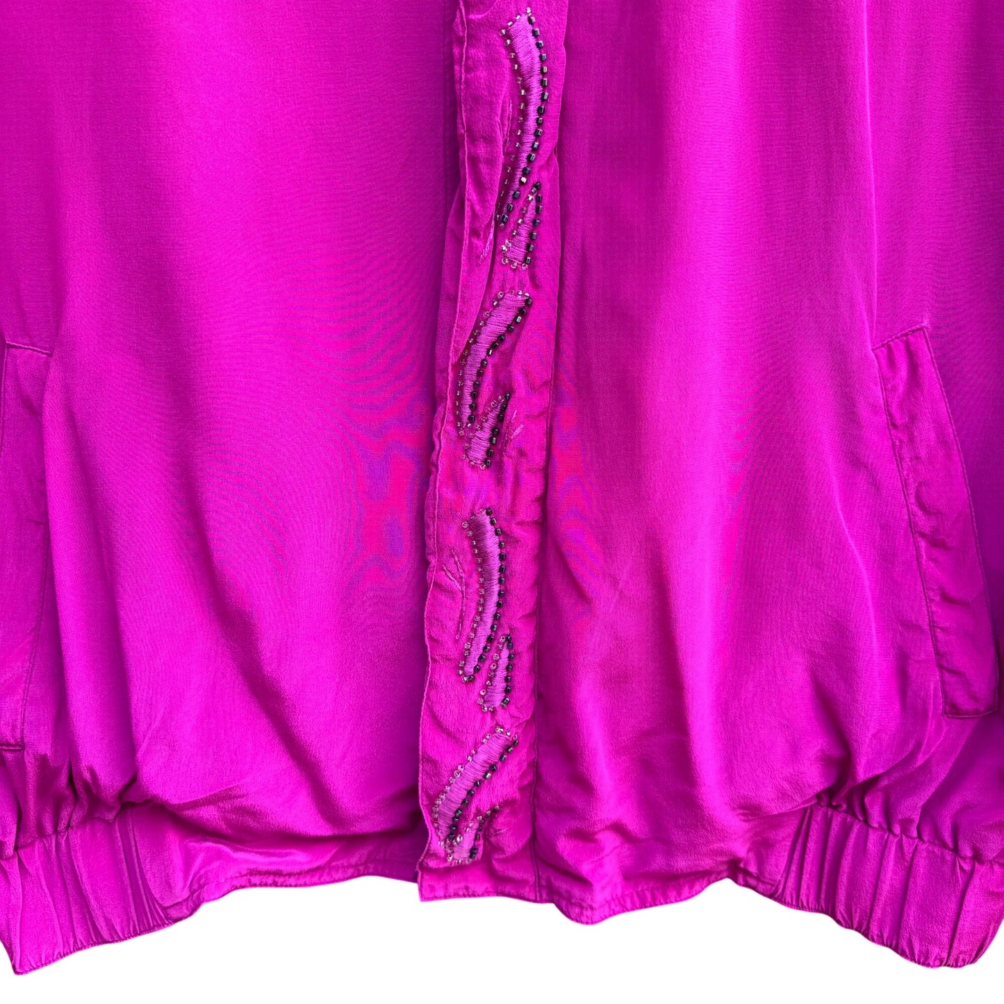 Janice David Vintage 80s PInk Silk Abstract Beaded Bomber Jacket Wearable Art S