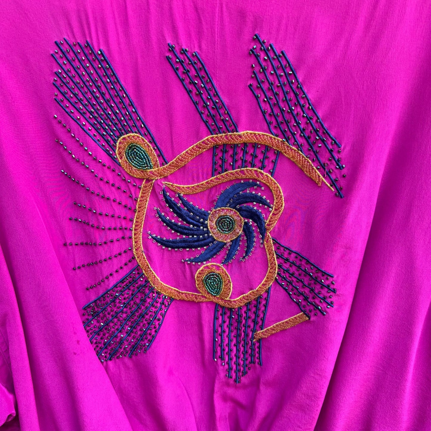 Janice David Vintage 80s PInk Silk Abstract Beaded Bomber Jacket Wearable Art S