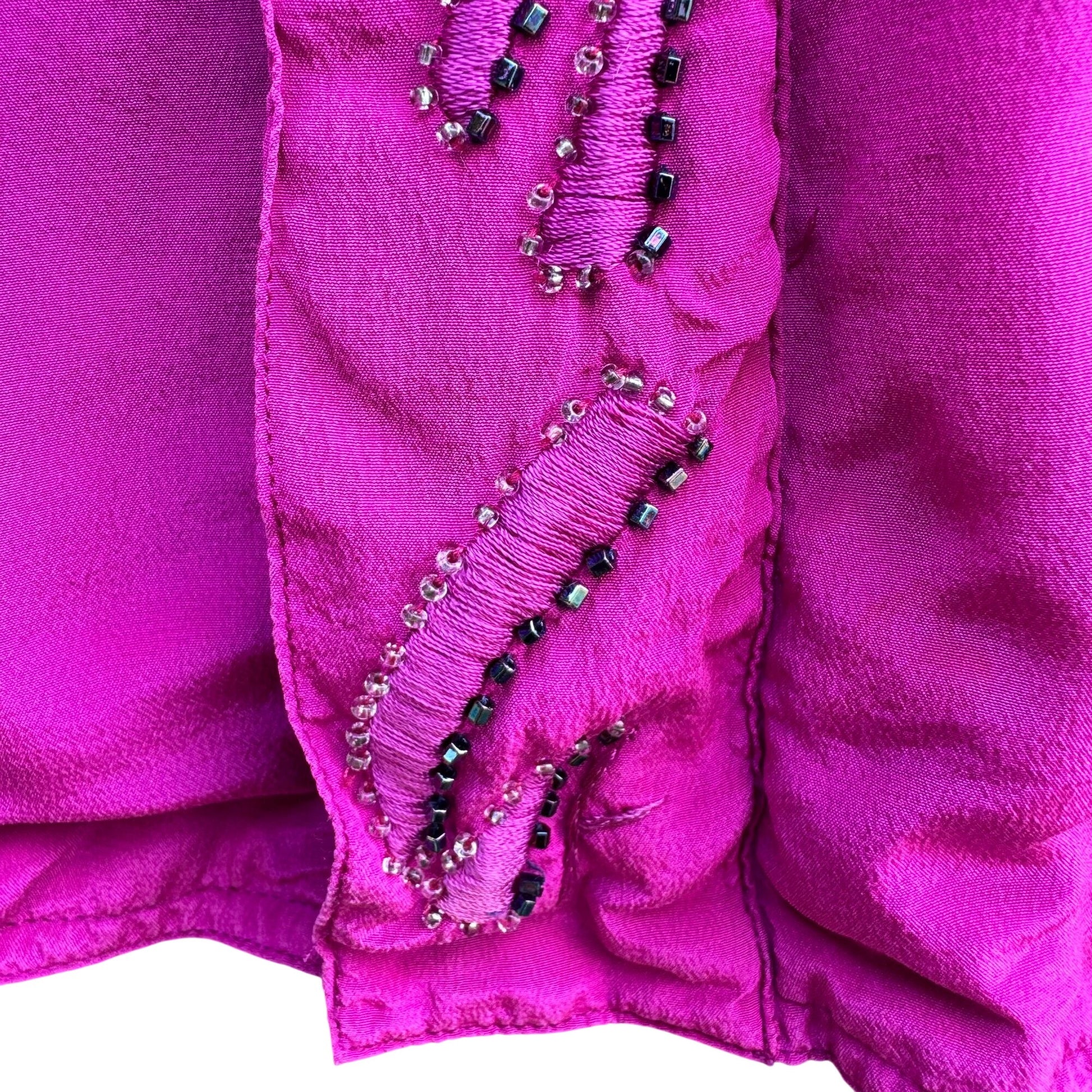 Janice David Vintage 80s PInk Silk Abstract Beaded Bomber Jacket Wearable Art S