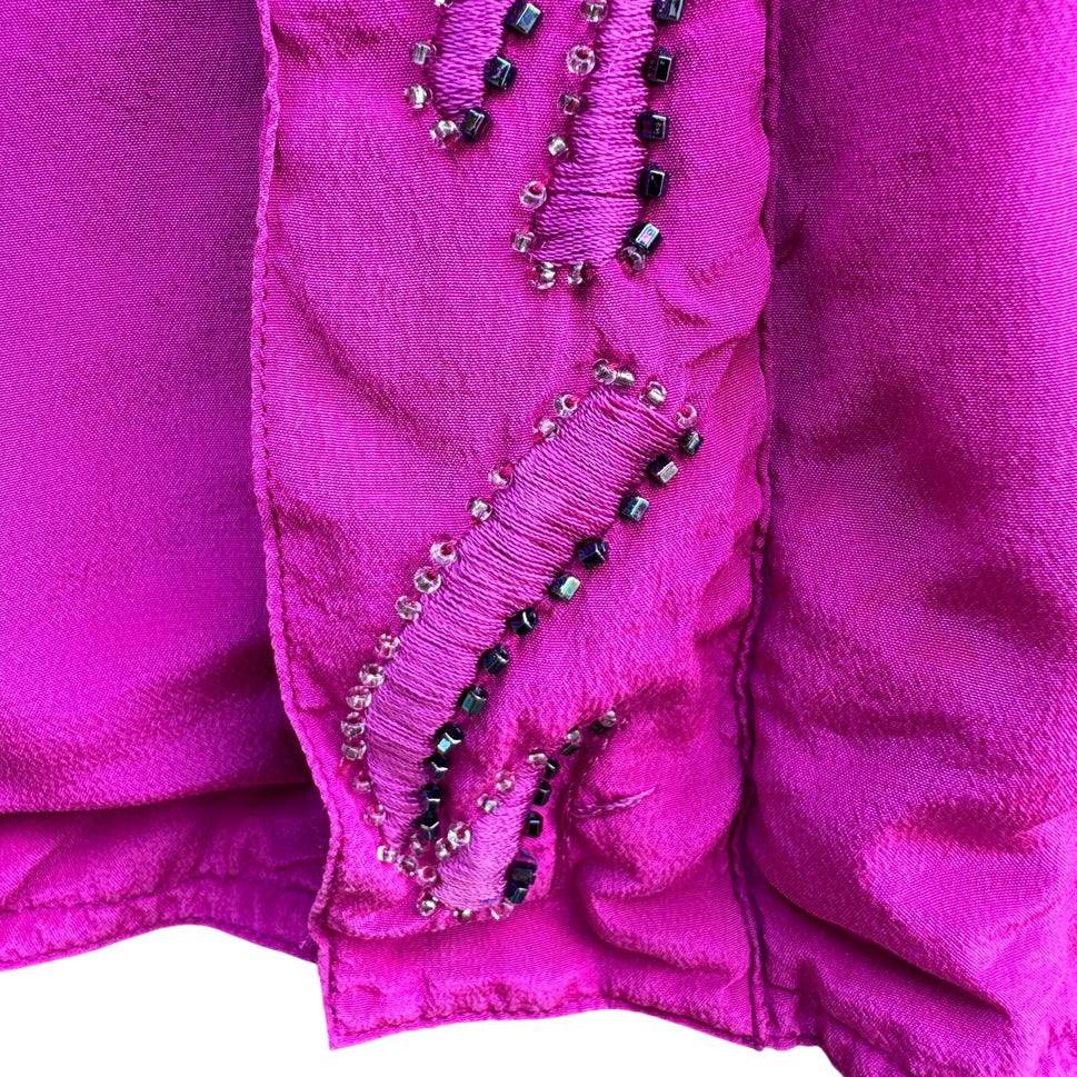 Janice David Vintage 80s PInk Silk Abstract Beaded Bomber Jacket Wearable Art S
